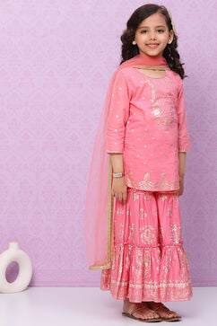 Pink Cotton Sharara Kurta Sharara Suit Set image number 3