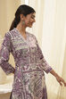 Plum and Off-White Printed Straight Kurta image number 6
