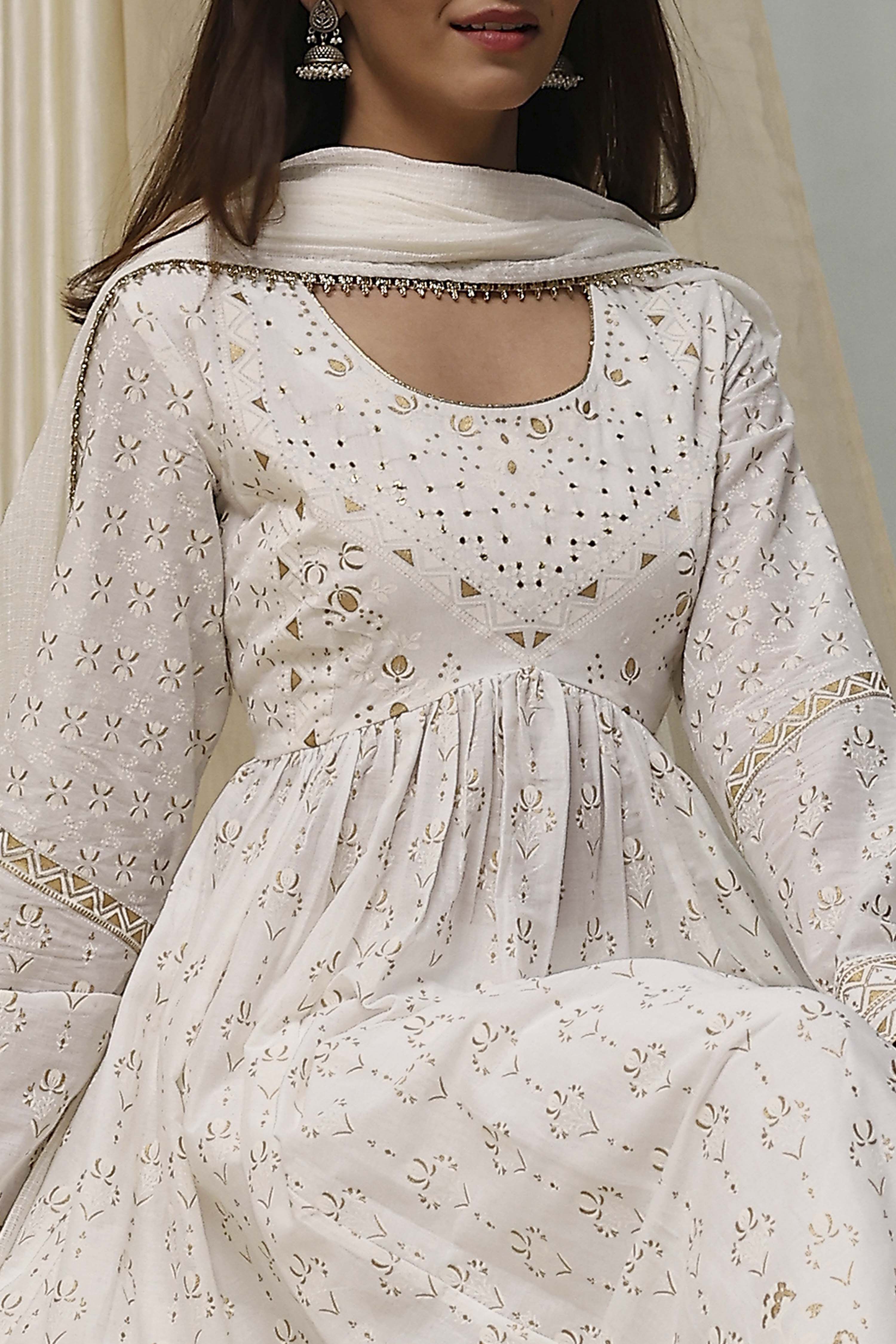 Onion Pink Cotton Printed Anarkali Suit Set image number 1