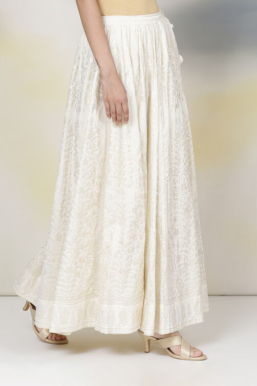 Off White Cotton Flared Skirt image number 4