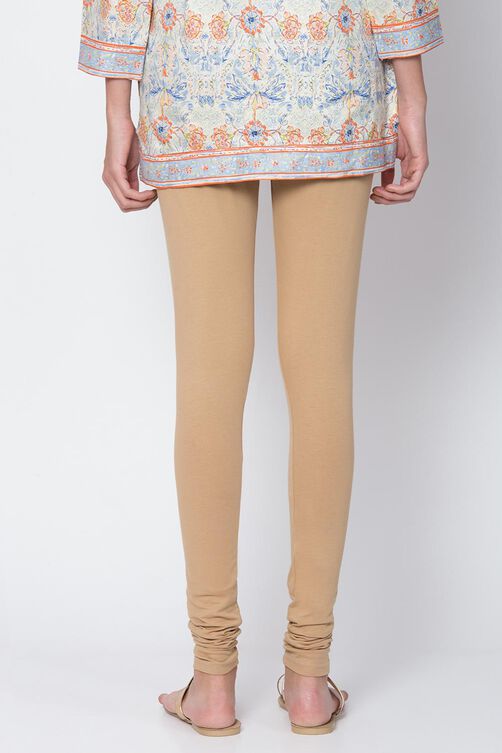 Camel Cotton Blend Solid Churidar image number 3
