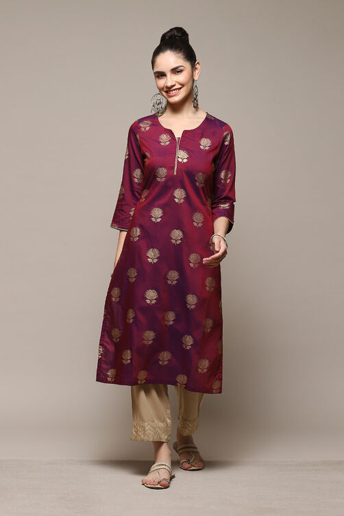 Pink & Purple Poly Viscose Straight Printed Kurta image number 5