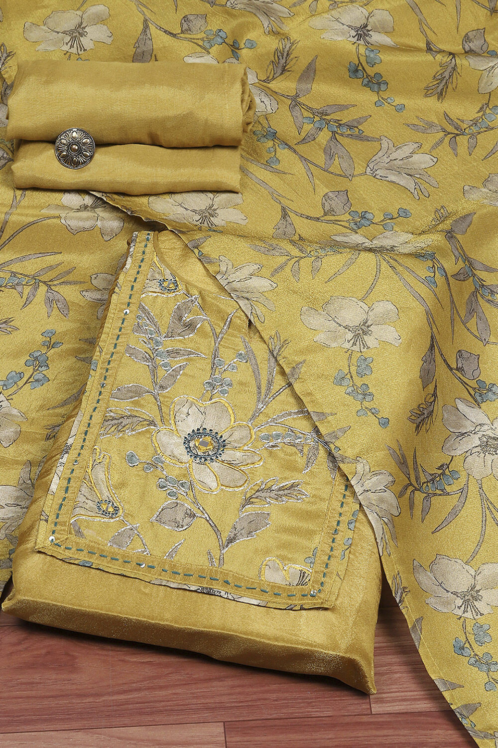 Green Cotton Digital Printed Unstitched Suit Set image number 0