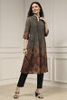 Charcoal and Rust Printed Pleated A-Line Kurta image number 4