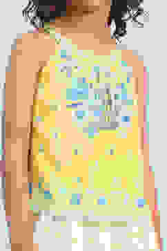 Yellow and White Printed Top and Skirt image number 1