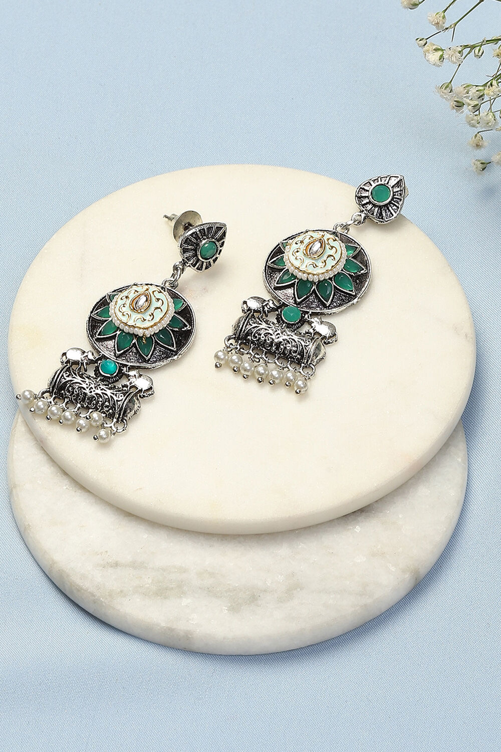 Oxidised Green Brass Earrings image number 0