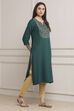 Teal Green Solid Straight Kurta image number 4