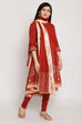 Red Cotton Asymmetric Kurta Churidar Suit Set image number 4
