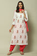 Pink Cotton Hand Block Print Unstitched Suit Set image number 0