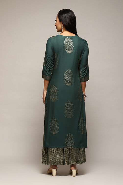 Navy Blue Cotton Straight Printed Kurta Capri Suit Set image number 4