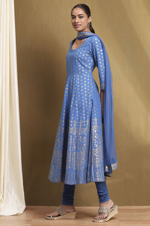 Plum Cotton Printed Anarkali Suit Set image number 3