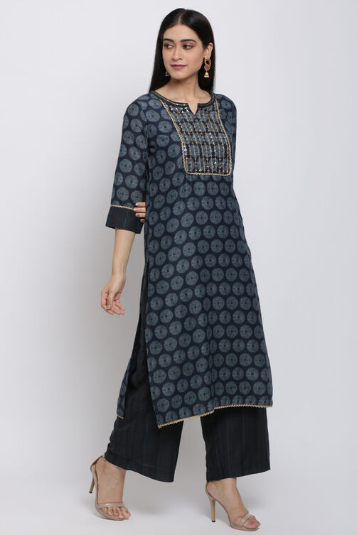 Buy Navy Blue Art Silk Straight Kurta Palazzo Suit Set (Kurta, Straight ...