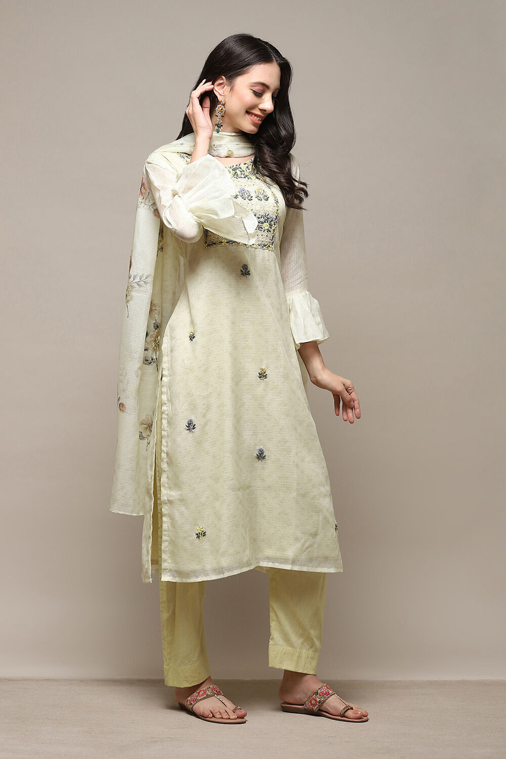 Yellow Cotton Blend Woven Unstitched Suit Set image number 7