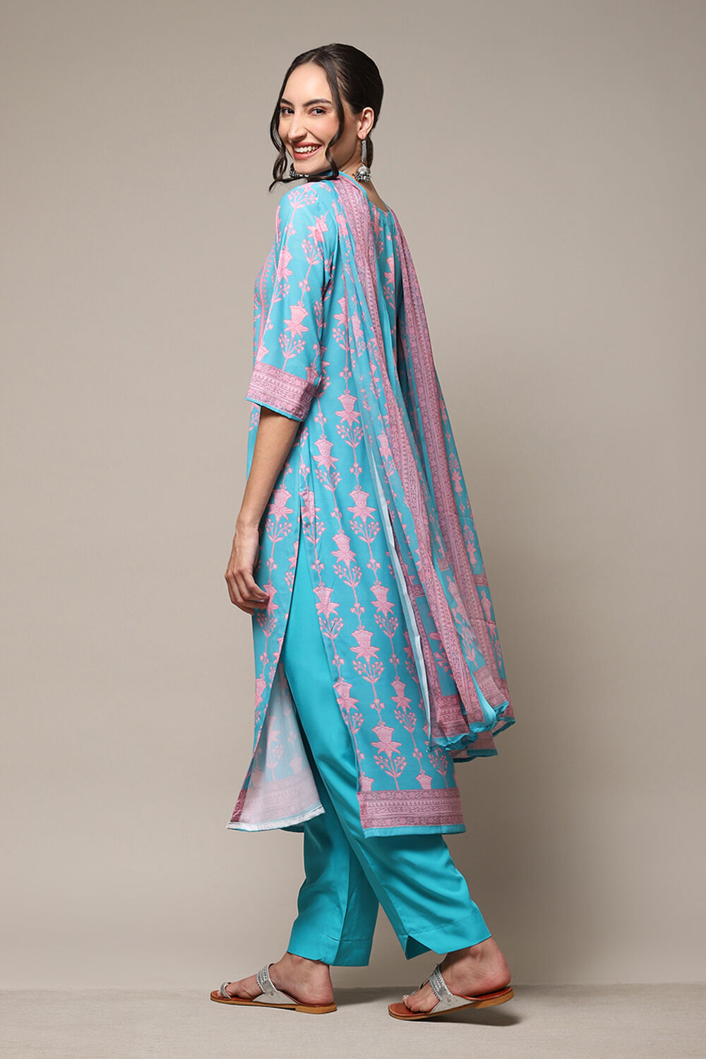 Indigo Chanderi Silk Unstitched Suit Set image number 5