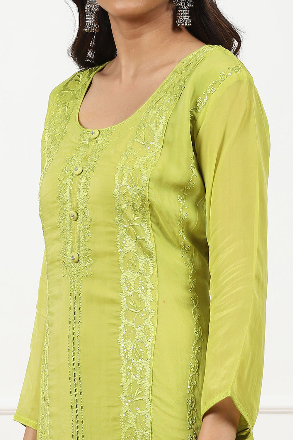 Red Organza Embroidered Unstitched Suit Set image number 4