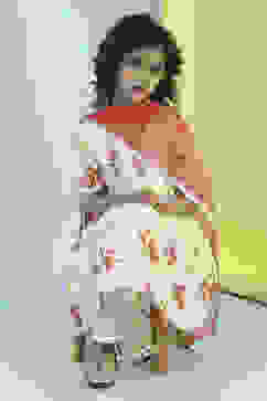 Cream-Colored Cotton Gathered Angrakha Suit Set image number 7