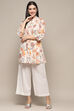 Off White Cotton Printed Short Kurta