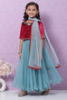 Maroon & Teal Viscose Straight Kurta Lehenga Suit Set