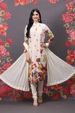 Rohit Bal Off White Cotton Silk Straight Printed Suit Set image number 0