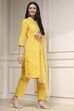 Yellow Cotton Embroidered Straight Suit Set image number 5