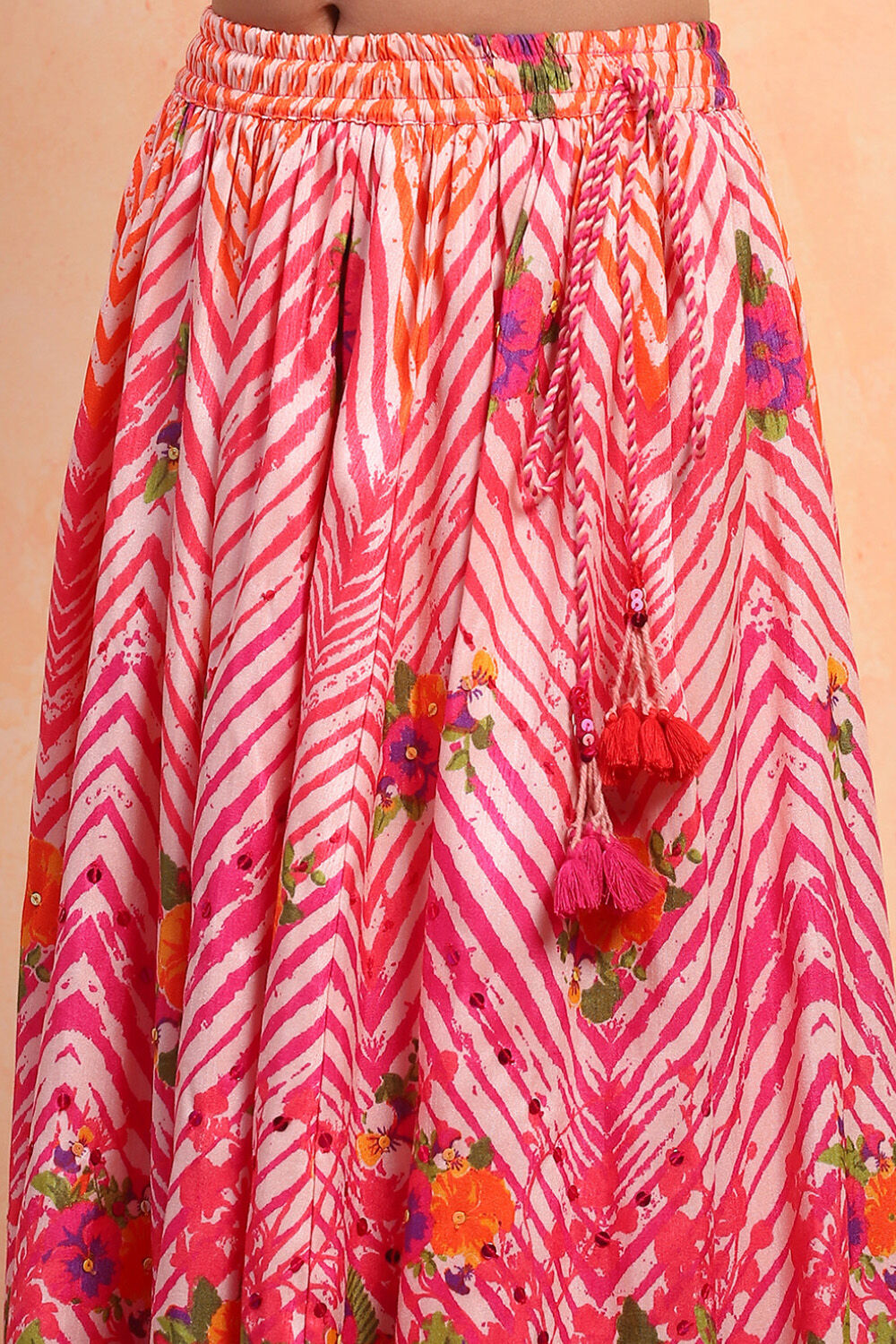 Coral Polyester Blend Short Straight Lehenga Set image number 2