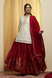Red Polyester Straight Lehenga Set image number 6