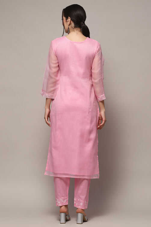 Pink Cotton Blend Unstitched Suit set image number 8