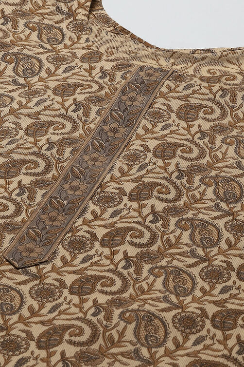 Coffee Brown Cotton Machine Embroidered Unstitched Suit Set image number 2