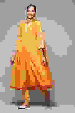 Mehandi Poly Cotton Anarkali Kurta Palazzo Suit Set image number 5