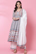 White Cotton Flared Kurta Palazzo Suit Set image number 5