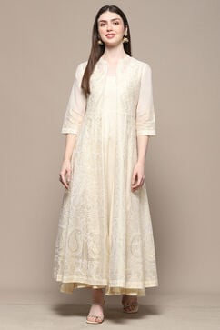 White Polyester Blend Straight Dress image number 5