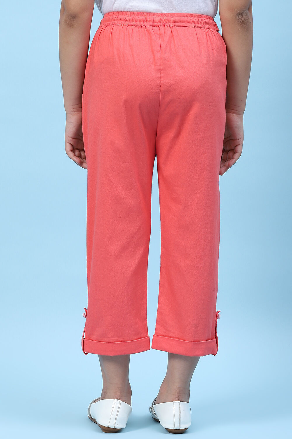 Powder Blue Cotton Solid Pant image number 4