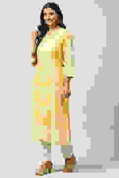 Yellow LIVA Straight Kurta image number 2