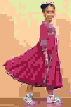 Pink Bandhani Printed Flared Tiered Dress image number 4