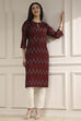 Maroon Cotton Ikat Straight Kurta image number 5