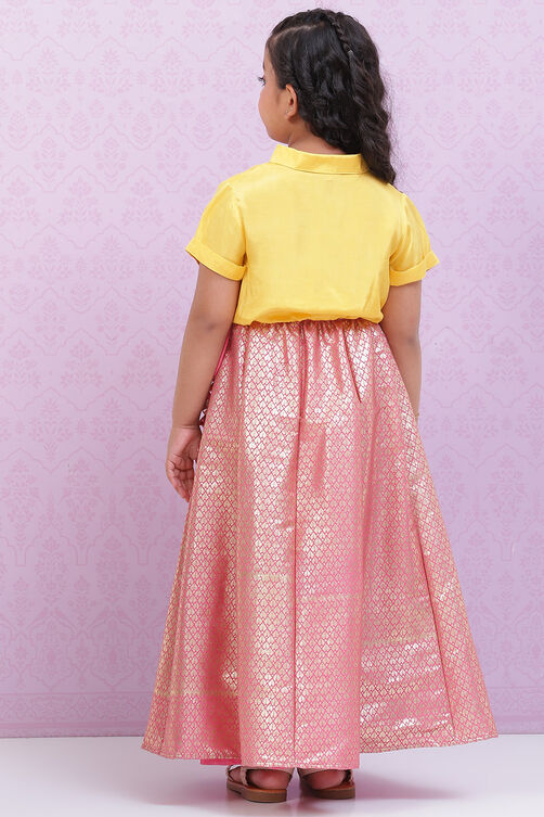 Pink Viscose Printed Short Top Lehenga Set image number 4