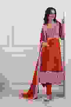 Red Cotton Kalidar Suit Set image number 0