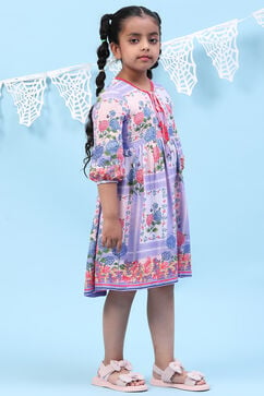 Lavender Rayon Flared Printed Dress image number 3