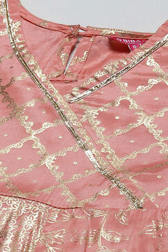 Peach Viscose Flared Kurta Legging Suit Set image number 1