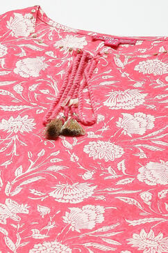 Pink Lycra Straight Kurta Capri Suit Set image number 1