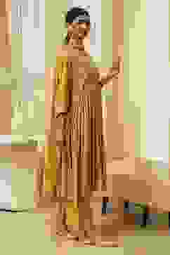 Ochre Yellow Viscose Embellished Gathered Suit Set image number 5