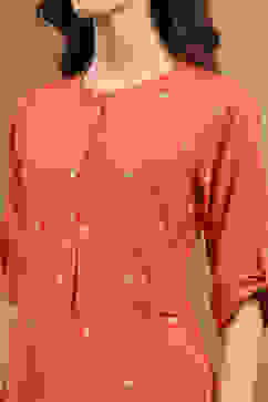 Orange Cotton Printed Straight Suit Set image number 1