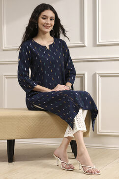 Indigo Blue Cotton Ikat Straight Kurta image number 0