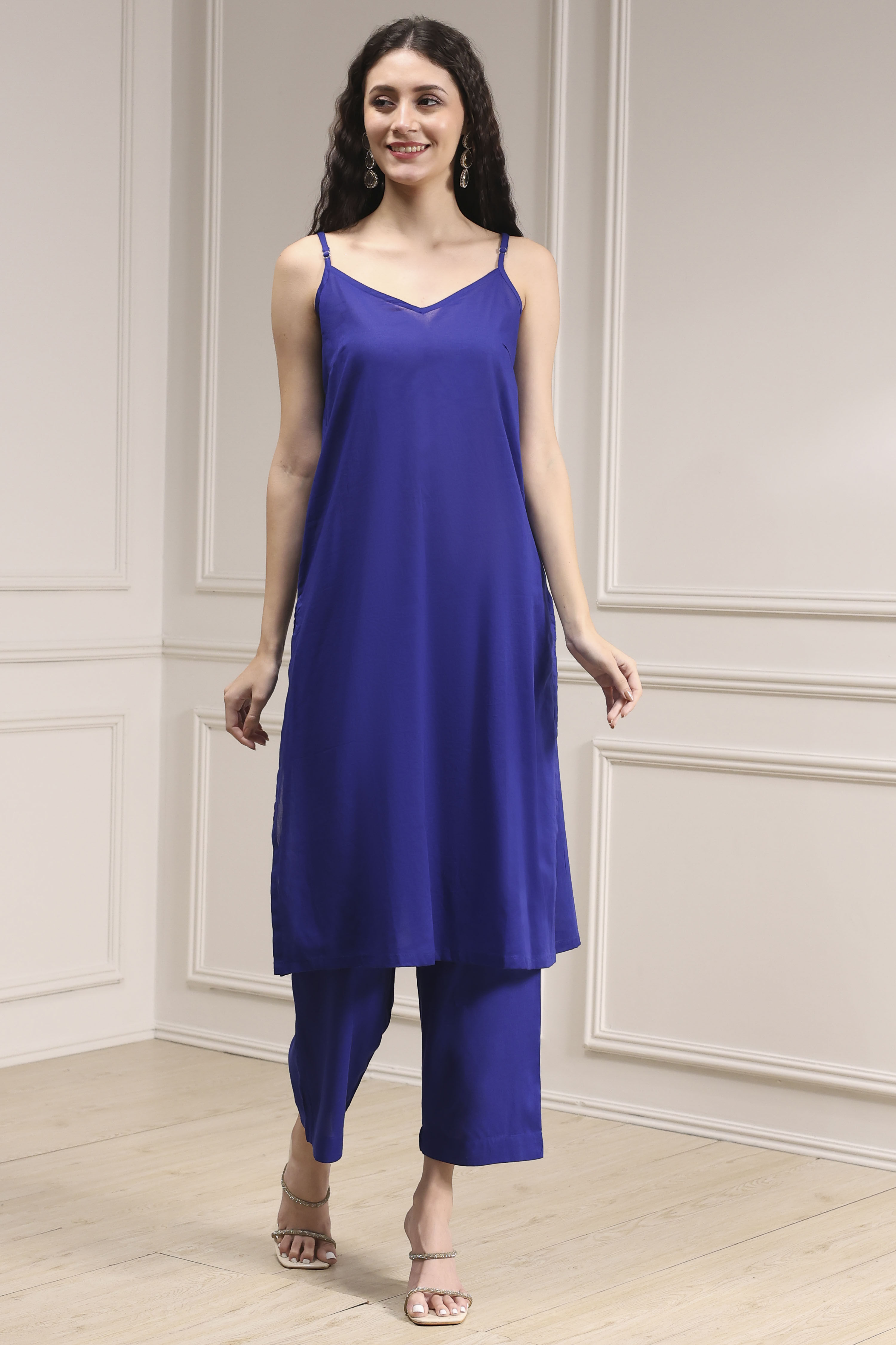 Purple Printed Kaftan Style Kurta Set image number 7