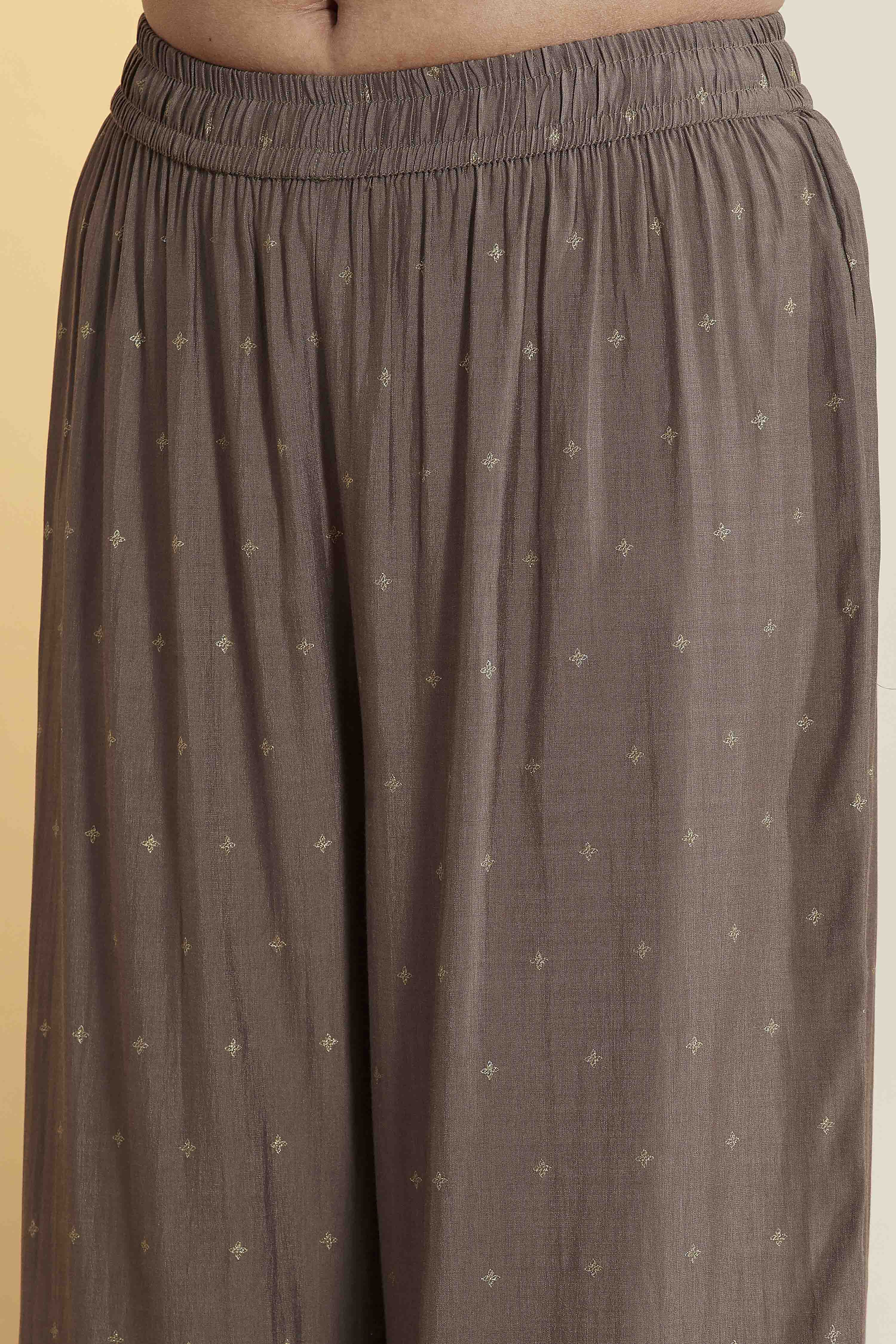 Grey Viscose Blend Printed Straight Palazzos image number 1