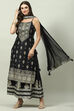 Black Art Silk Straight Kurta Sharara Suit Set image number 6