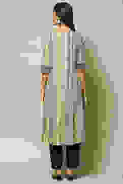 Beige & Black LIVA Straight Printed Kurta image number 4