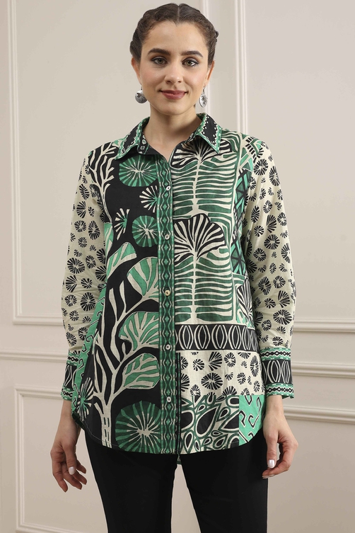 Black Cotton Printed Straight Shirt image number 5