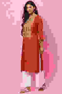 Red Straight Rayon Kurta image number 2