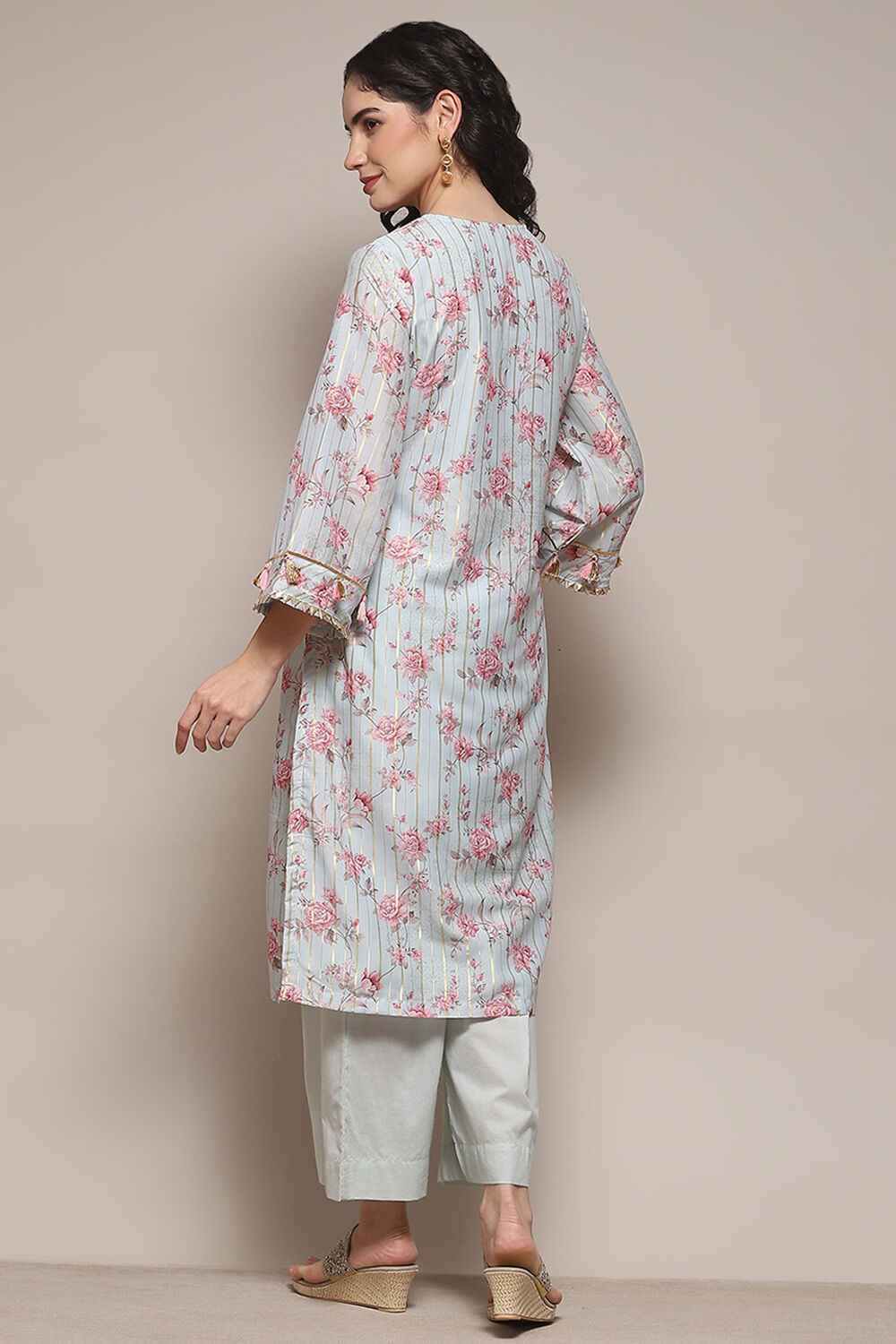 Grey Cambric Straight Kurta Palazzo Suit Set image number 5